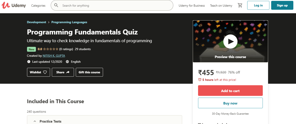 Cover image for Fundamentals Of Programming Quiz - Ultimate Practice Test 76% Discount