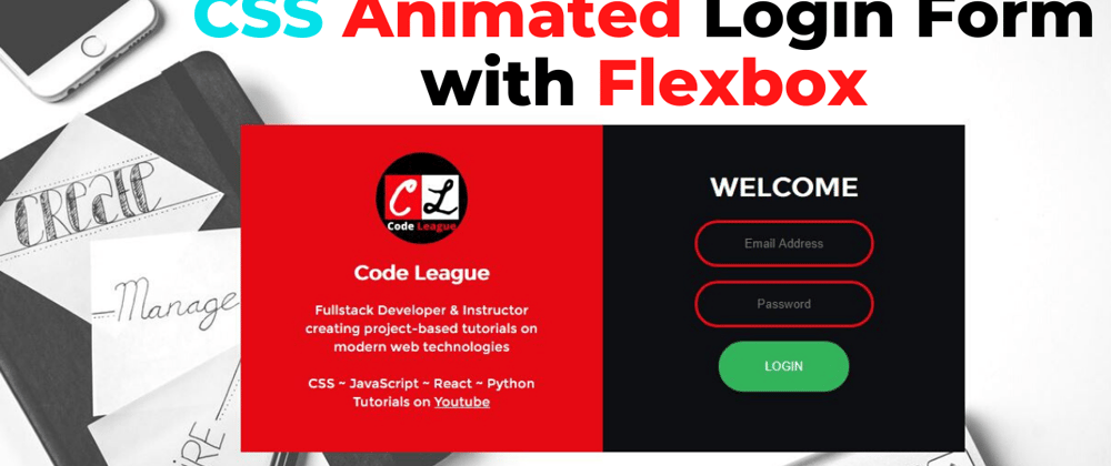 Cover image for Animated Login Form 2020 tutorial using HTML & CSS Flexbox only [video format]