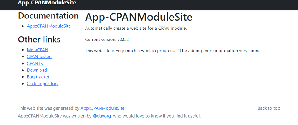 Cover image for Easier web sites for CPAN modules