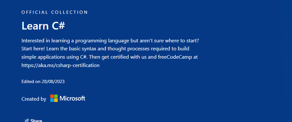 Cover image for Free C# Certificate By Microsoft