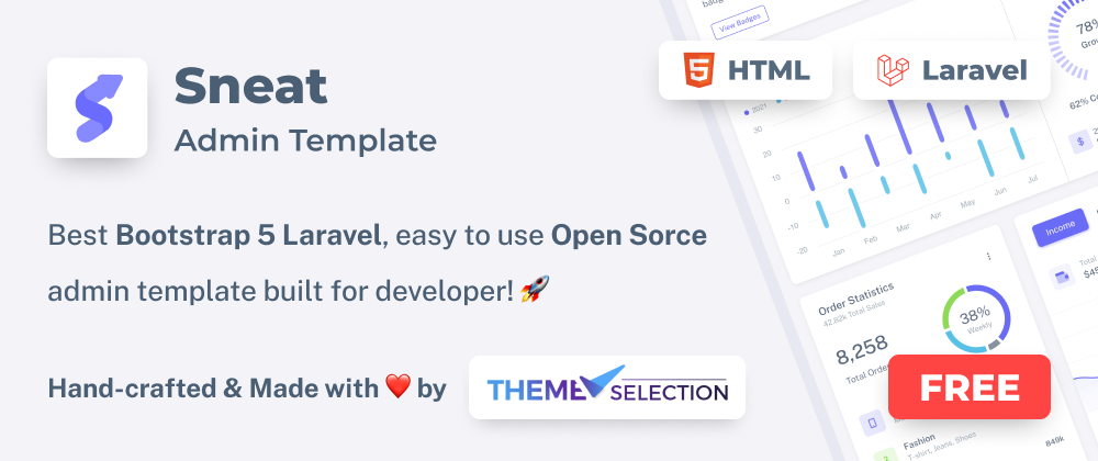 Cover image for Sneat Open Source Bootstrap 5 HTML Laravel Admin Template 💥