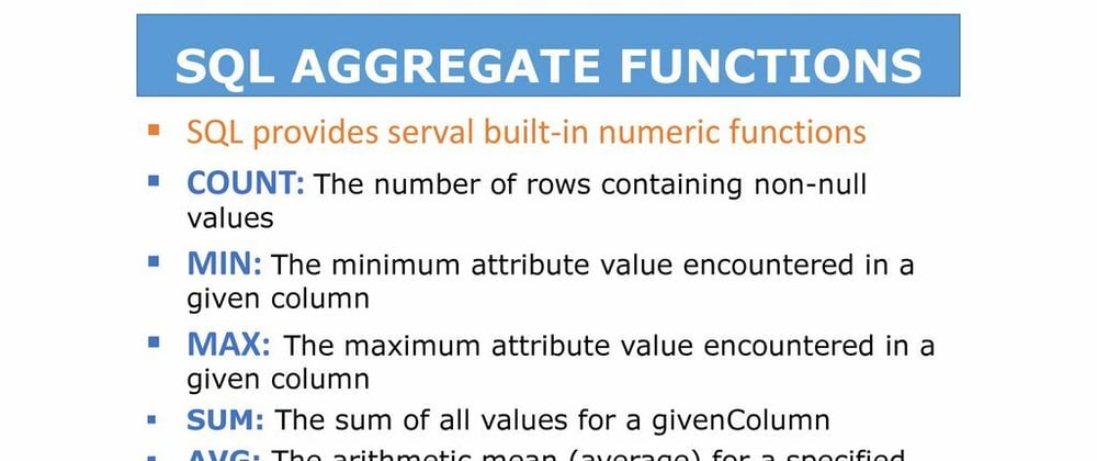 Cover image for Day 97 of 100 Days of Code & Scrum: Aggregate Functions in MySQL
