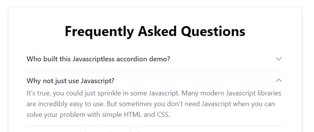 Cover image for Creating a FAQ accordion WITHOUT any Javascript!?