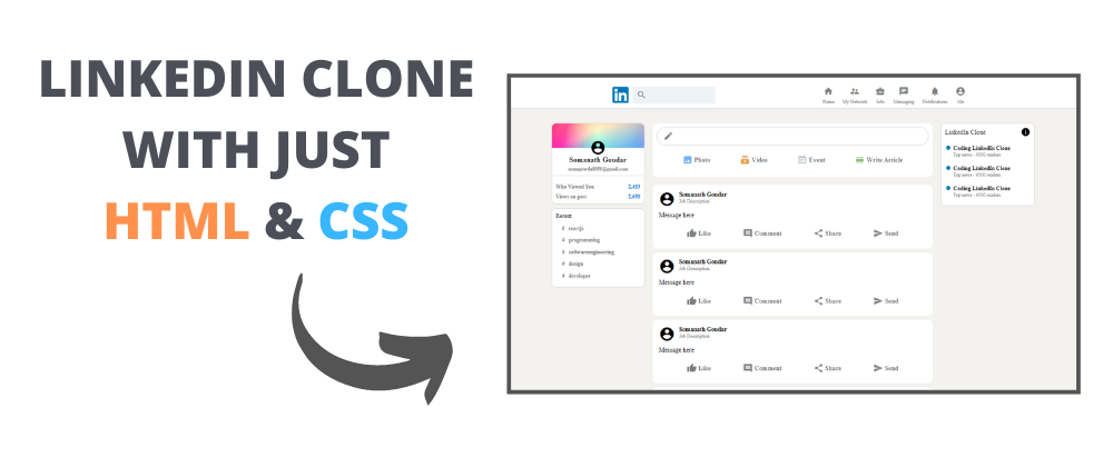 Cover image for Build a LinkedIn Clone Using just HTML & CSS - Beginners Tutorial