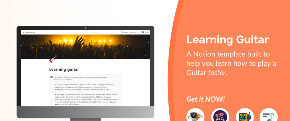 Cover image for Notion template to organize your chords 🎸and learning guitar