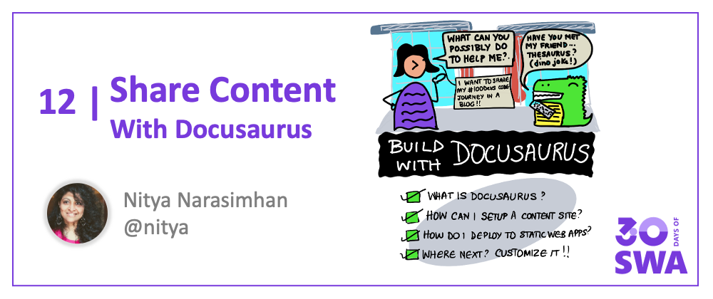 Cover image for #11: Share Content with Docusaurus & Azure Static Web Apps
