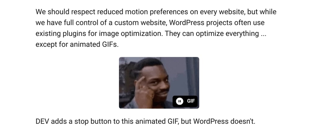Cover image for Respect reduced motion preference for animated GIFs in WordPress
