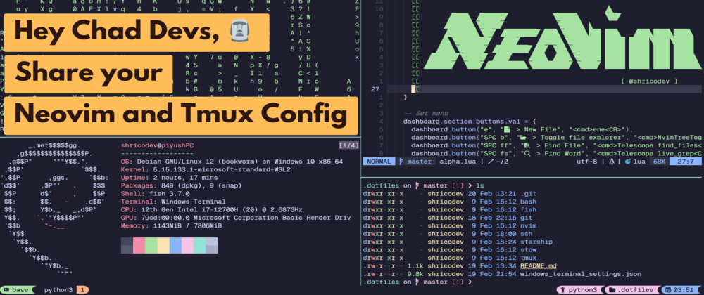 Cover Image for Hey Chads, share your Neovim and Tmux Config