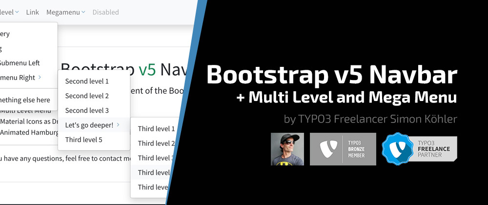 Cover image for Bootstrap v5 Navbar Component with Multi-Level and Mega Menu