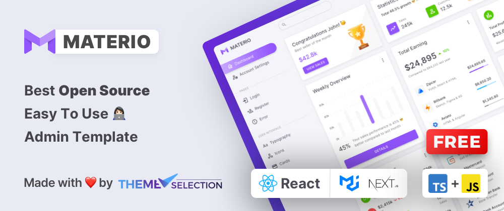 Cover image for Materio Open Source React Admin Template Is Out Now...!!🎉