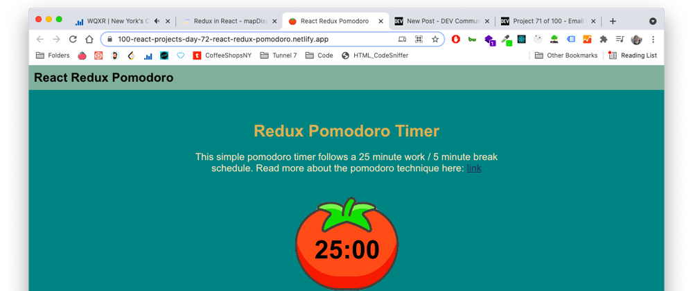 Cover image for Project 72 of 100 - React Redux Pomodoro