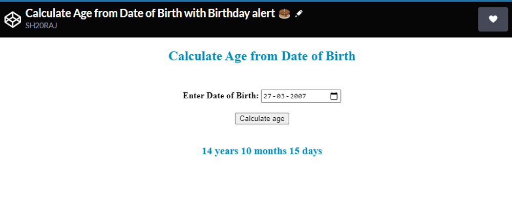 Cover image for Calculate Age from Date of Birth with Birthday alert 🎂
