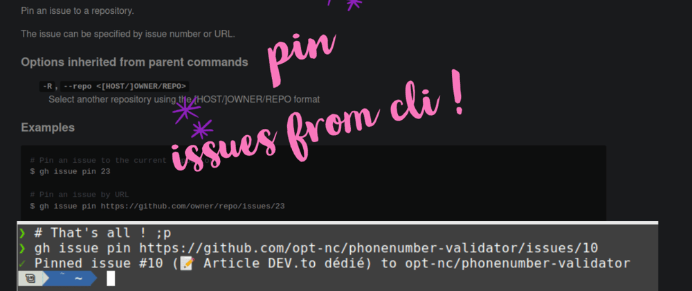 Cover image for 📌 GitHub CLI 2.15.0 is out : let's pin 🎫