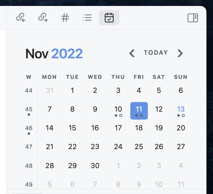 Periodic notes calendar widget