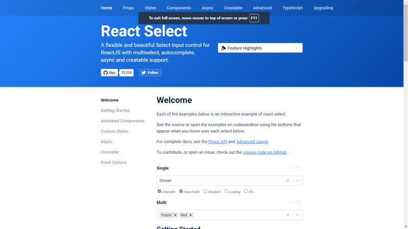 react-select home page