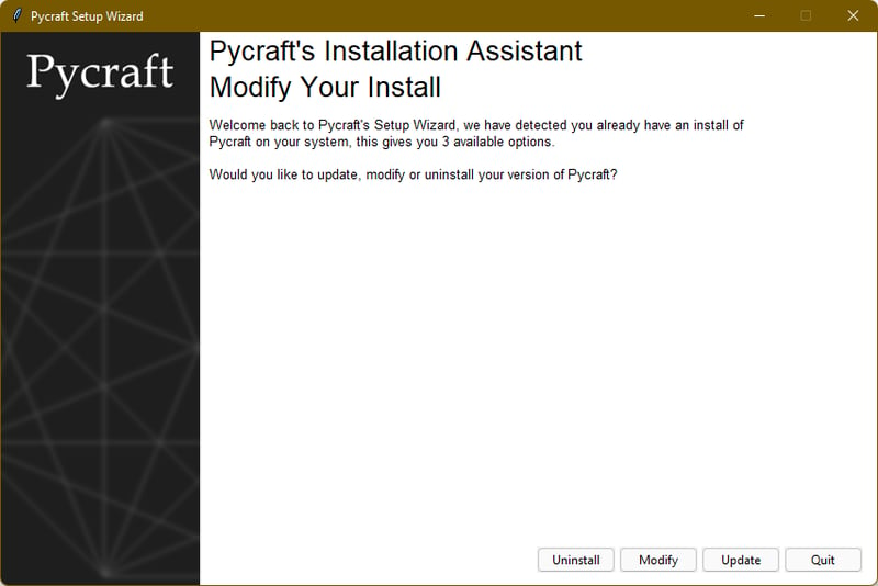 This is the view of the installer after an install, prompting you with 3 options to customise your install