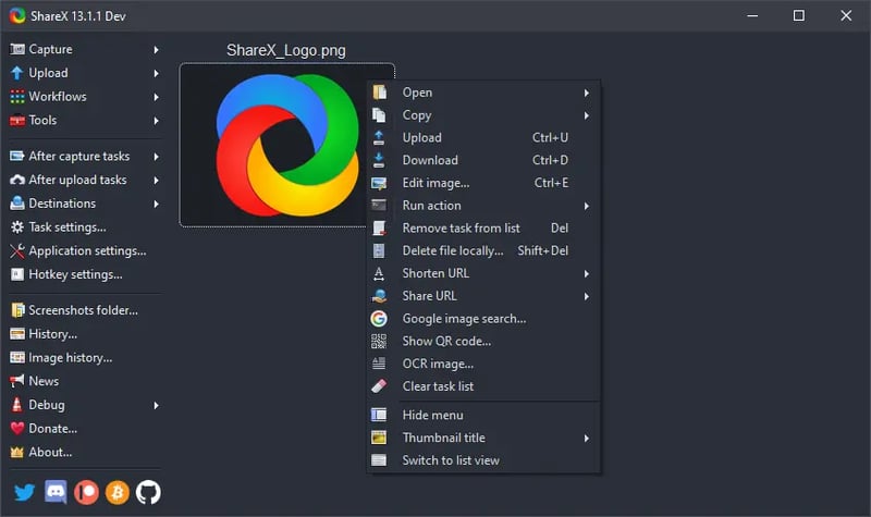 ShareX application on Windows