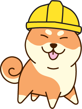 a chibi shiba inu smiling and sticking its tongue out with a yellow construction hat