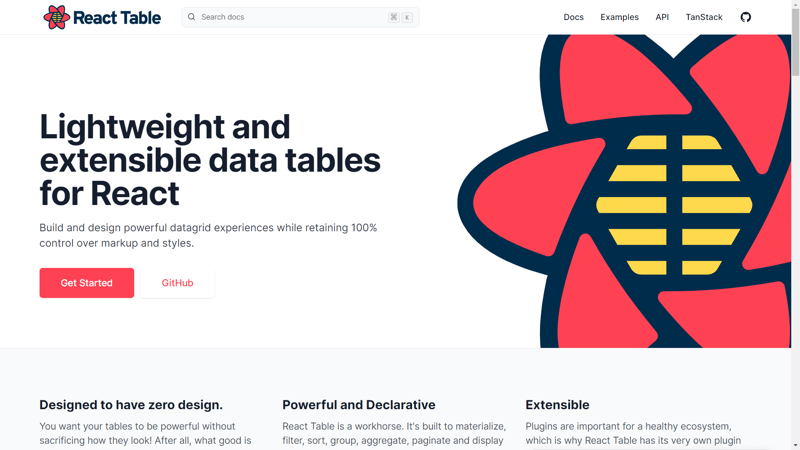 react table home page