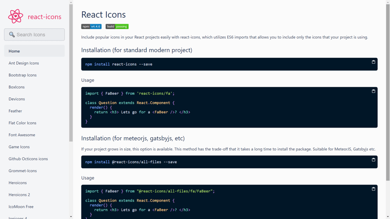 react-icons home page