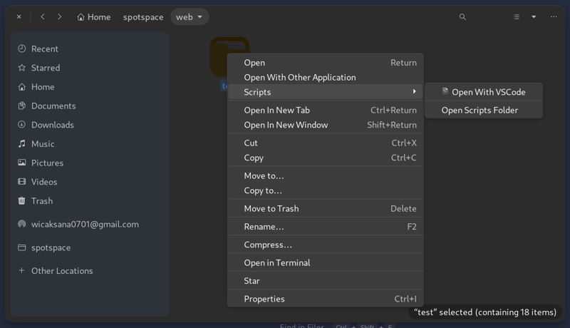 open vscode with right click nautilus