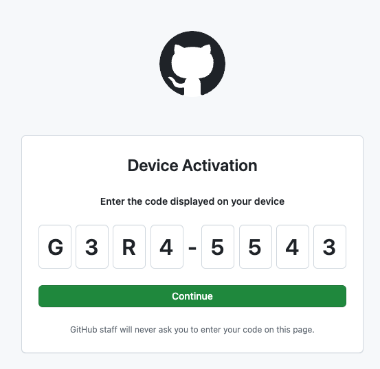 GitHub.com device activation screen