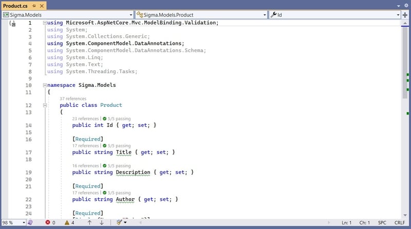 Sample Model Screenshot - Sigma MVC Application