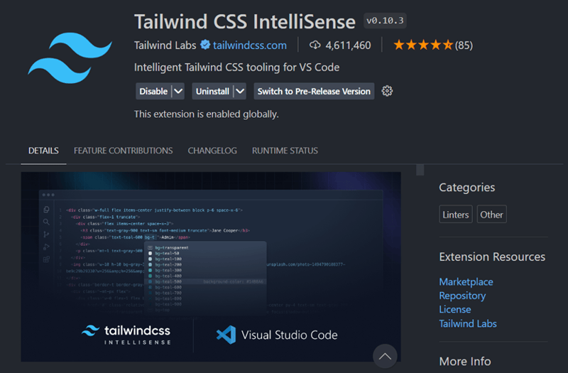 Tailwind CSS IntelliSense extension