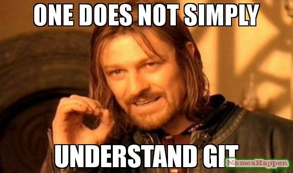 Boromir from the Lord of the Rings movies saying "One does not simply understand git"