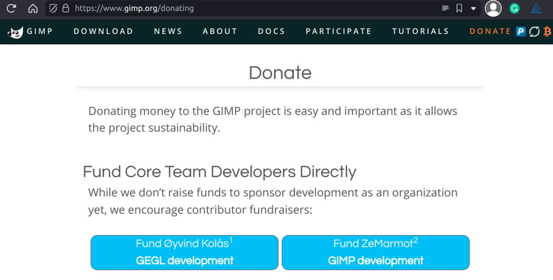 GIMP's donation page: www.gimp.org/donating/