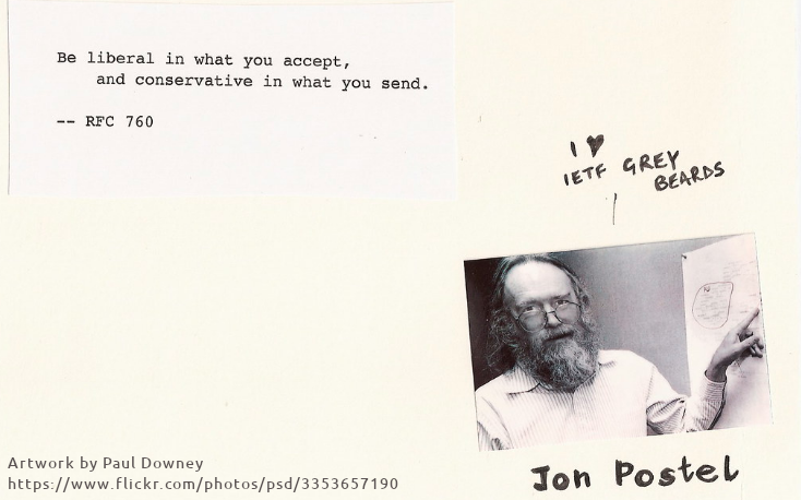 John Postel quote postcard by Paul Downey on FlickR