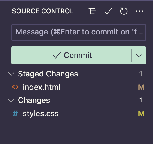 screenshot of VS Code source control panel