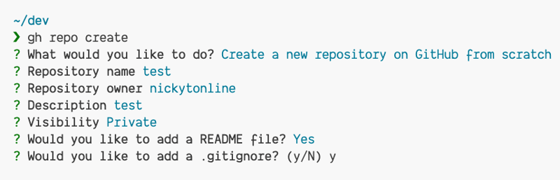 The GitHub CLI prompting for to create a gitignore file