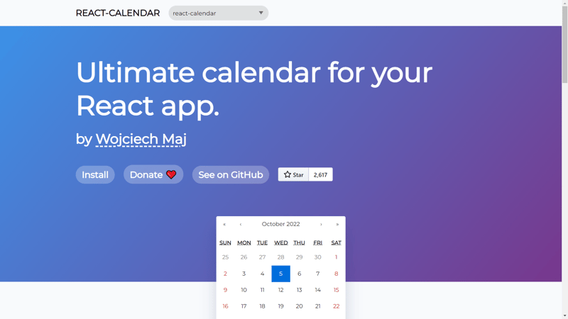 react-calendar home page