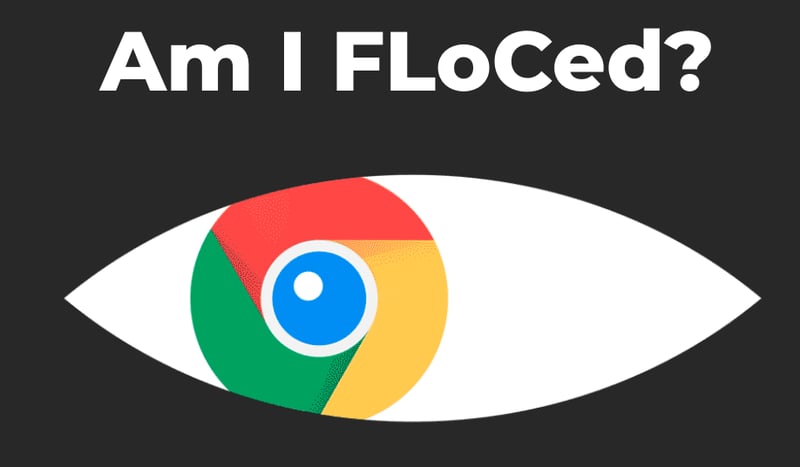 Screenshot of a drawn eye with the Google Chrome logo as a pupil on the sites Am I FLoCed?