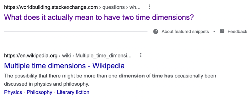 One search result is purple and the other is blue.