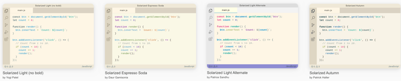Solarized light themes for VS Code