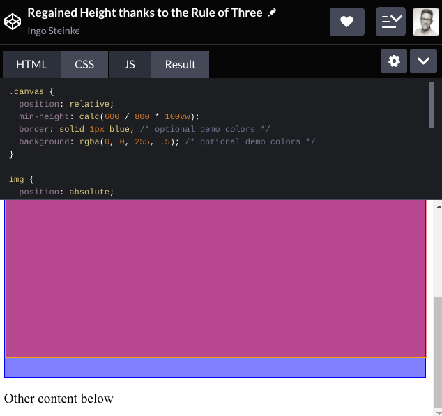 Codepen: Regained Height thanks to the Rule of Three