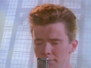 Rick Astley dancing around goofily in the music video for the song "Never Gonna Give You Up" ... famous for the Rick-rolling meme!